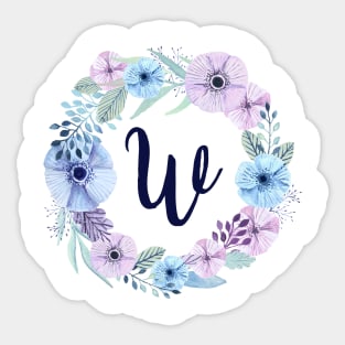 Floral Monogram W Icy Winter Blossoms Sticker